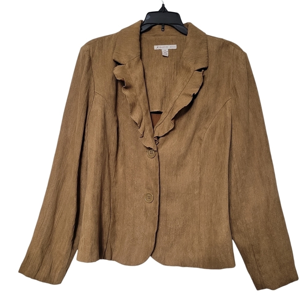JM Collection Light Brown Double Button Ruffle Collar Blazer Jacket Women's‎ 14P
